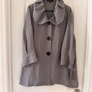 NWT Yushi Lagenlook Swing Jacket Ruched Wire Ruffle Collar Gray XL USA Made
